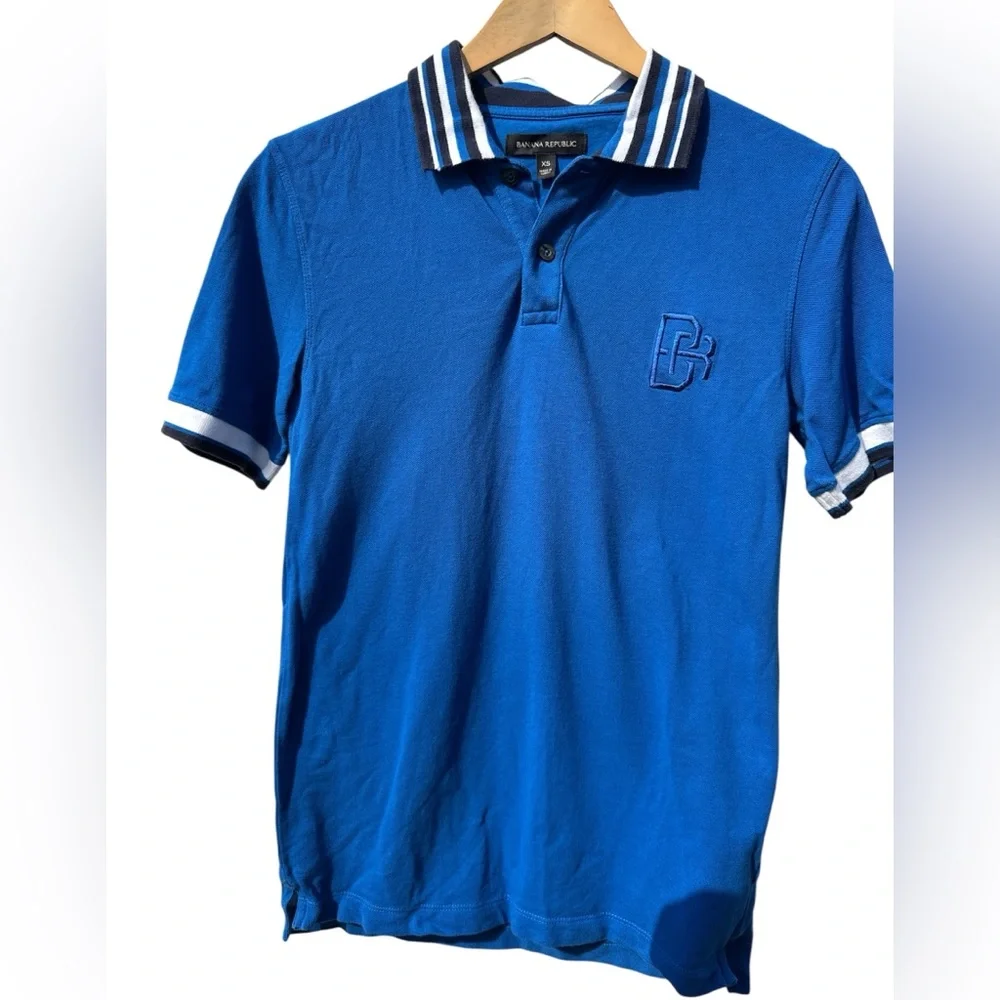 Banana Republic Cobalt Blue Men’s Polo with Striped Accents